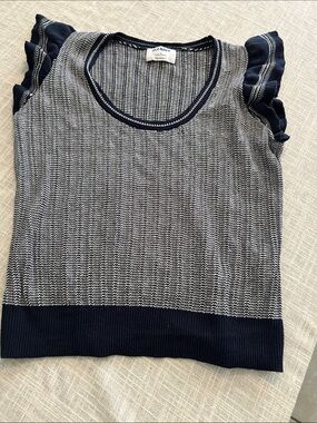 Old Navy Navy & White Textured Ruffle Sleeve Knit Top